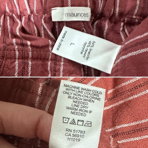 Maurices Rust White Striped Linen Rayon Elastic Waist Pants Size Large Nautical - Picture 16 of 16